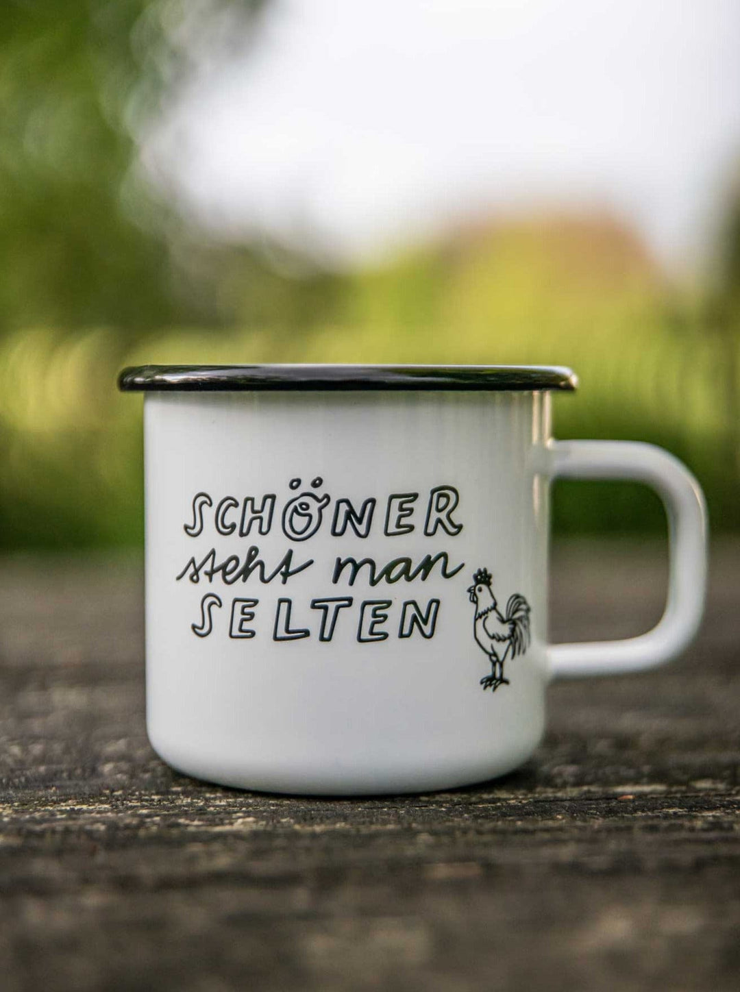 Landvergnügen Emailletasse "Schöner steht man selten"